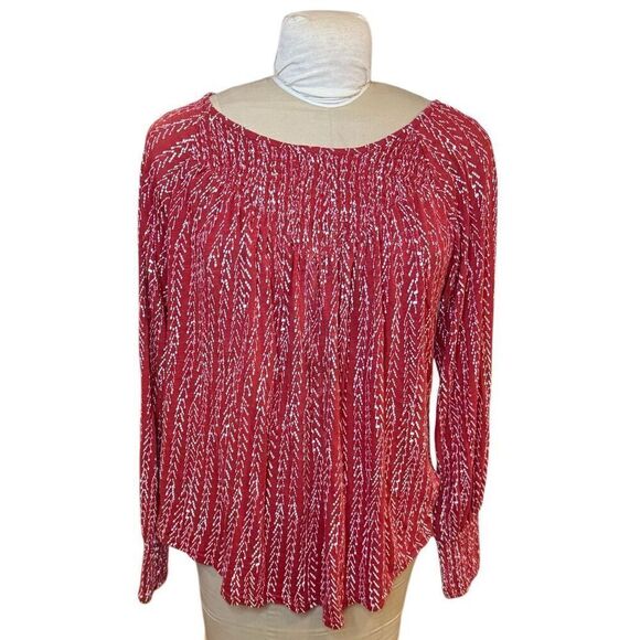 Lucky Brand Tops - Lucky Brand Boho Peasant Top Sz. L Red Festival Vacation Smocking